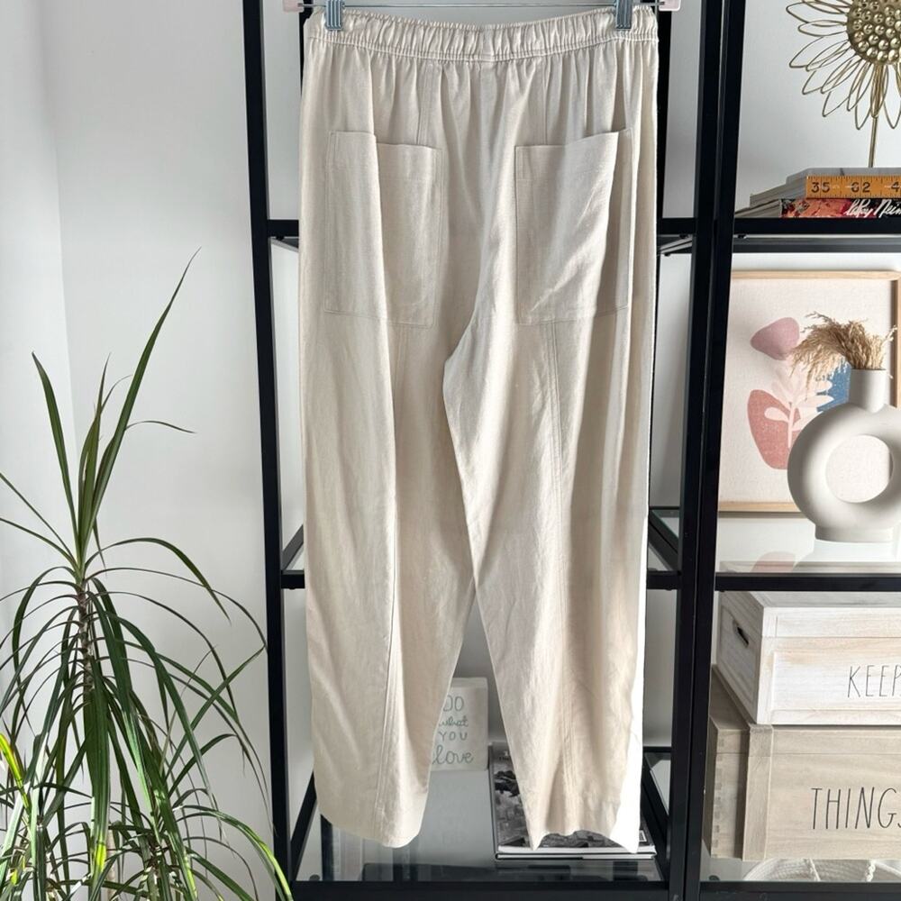 Zara Beige Oatmeal Linen Blend Tapered Leg High Rise Pants 25” Women’s Medium - Picture 3 of 12